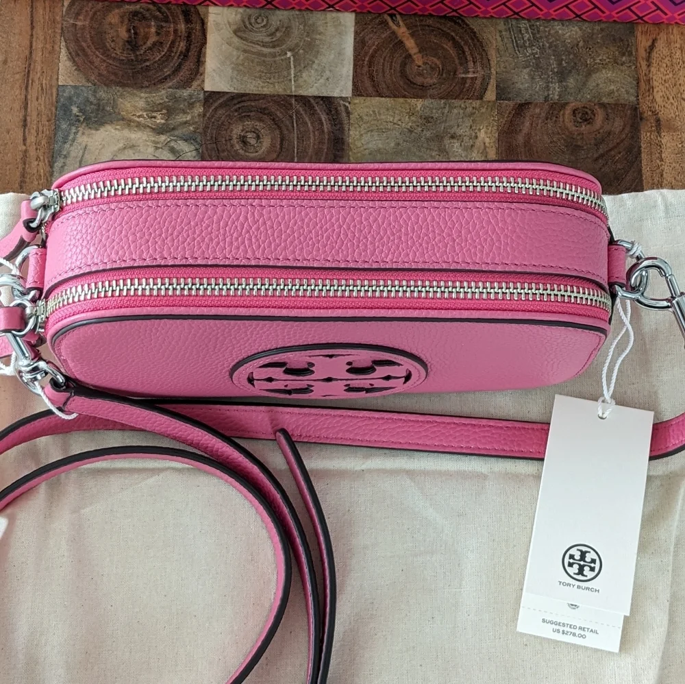 TORY BURCH MILLER MINI LEATHER CROSSBODY DOUBLE T APPLIQUE + DUST BAG NWT ❤️ - Picture 4 of 11